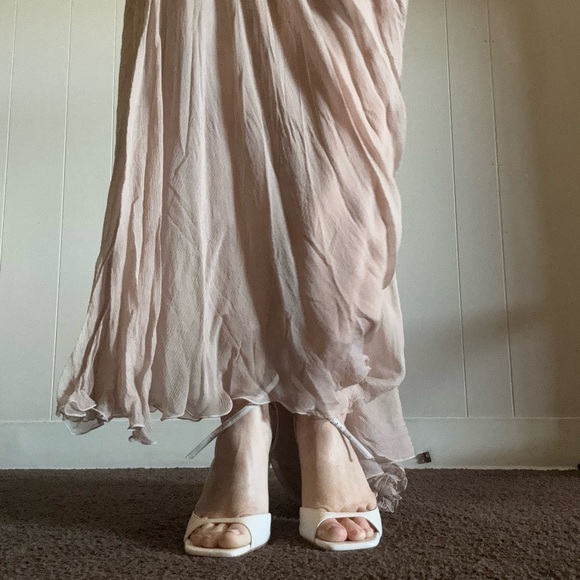 Adelie Plunging Draped Plisse Slit Gown In Desert Rose - Picture 13 of 16